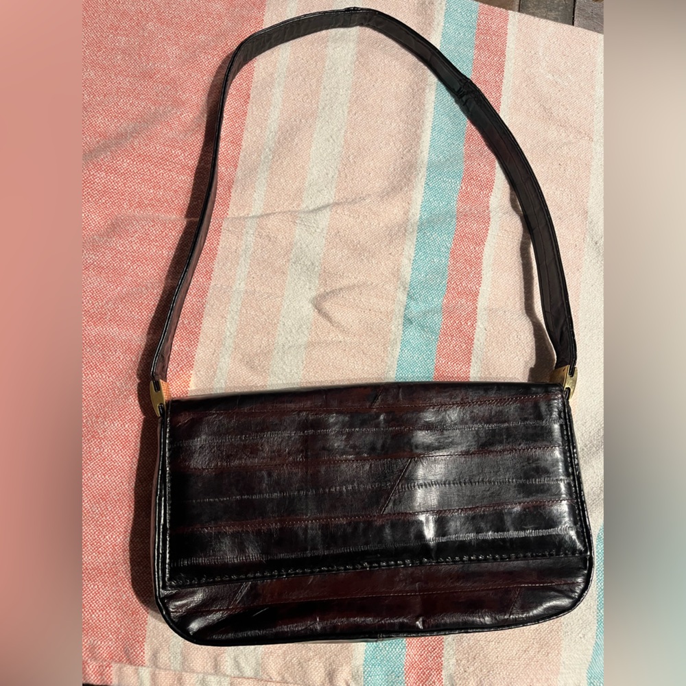 J.Renee Authentic Eel Leather Shoulder Bag w/Gold Accents VINTAGE